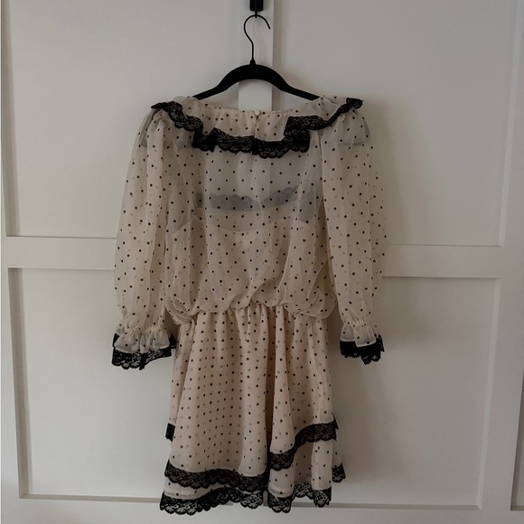 For Love & Lemons Polka Dot Dress with Black Lace Trim - Picture 3 of 4